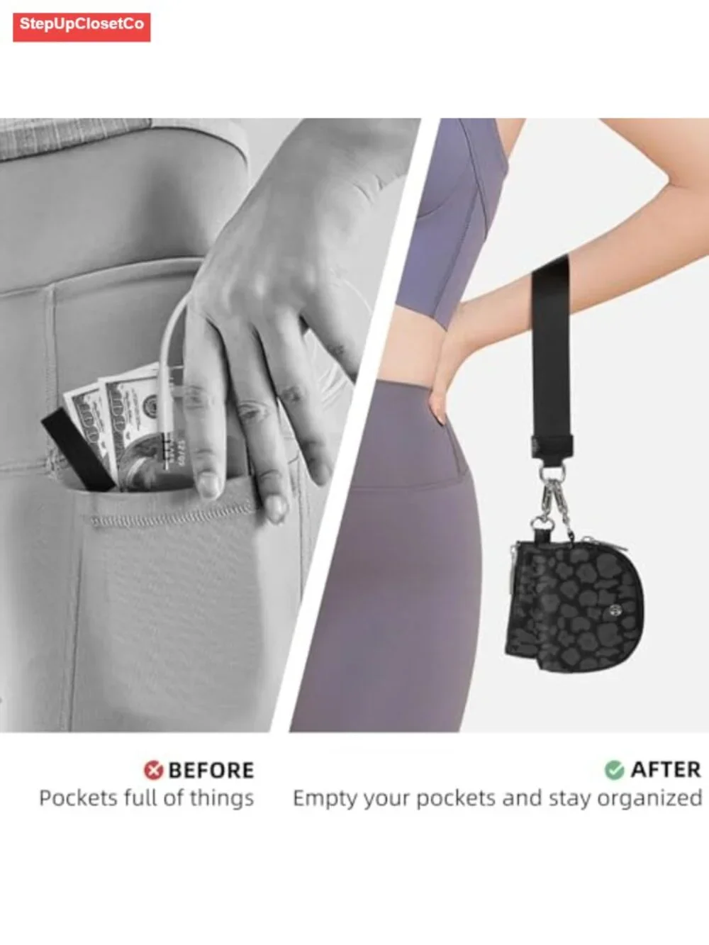 Nylon Detachable Dual Pouch Wristlet Wallet with Coin Purse for Women